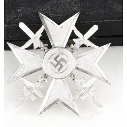 German WW2 Spanish Cross in silver with swords - cased + Legion Condor ring