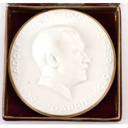 German WW2 Adolf H 50th Birthday Porcelain Medal - cased