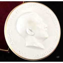 German WW2 Adolf H 50th Birthday Porcelain Medal - cased