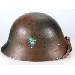Swedish WW2 m/1926 Steel Helmet with Rare Camouflage paint and "Marin" Coastal Artillery Marking