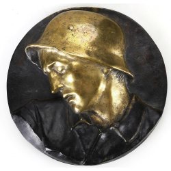 German WW2 Wounded German Soldier with helmet High-Relief wall Plaque
