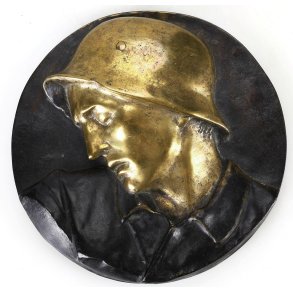 German WW2 Wounded German Soldier with helmet High-Relief wall Plaque