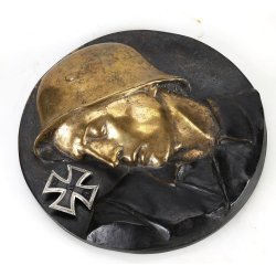 German WW2 Wounded German Soldier with helmet High-Relief wall Plaque