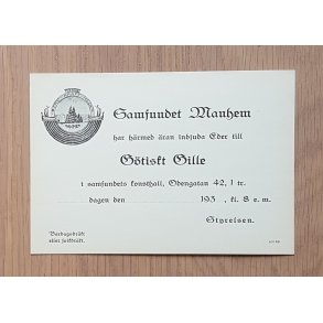 Swedish NS Samfundet Manhem invitation card