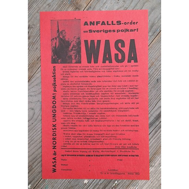 Swedish NS Nordisk Ungdom WASA recruitment poster
