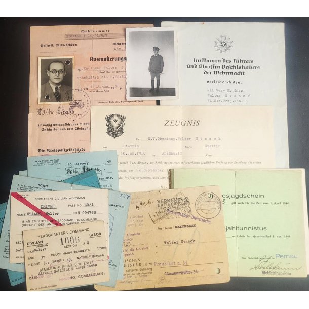 German WW2 Ober inspektor Walter Staack - Military administration paper group