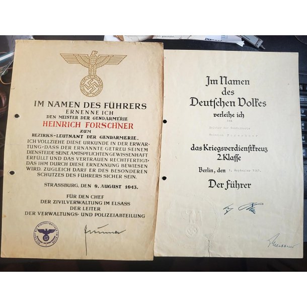 German WWII German Police document Grouping to Heinrich Forschner