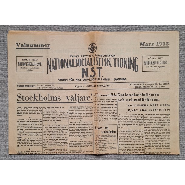 Swedish NS Nationalsocialistisk Tidning - Valnummer 1935