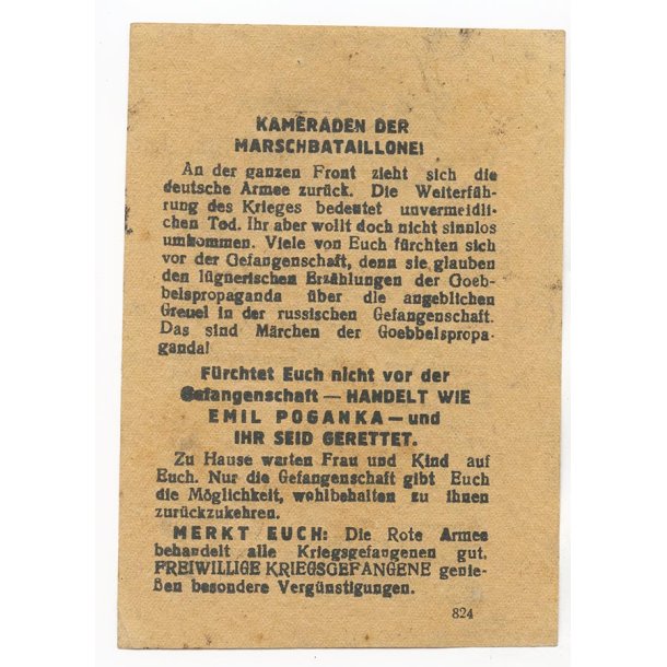 German WW2 Russian propaganda leaflet - March Batallion