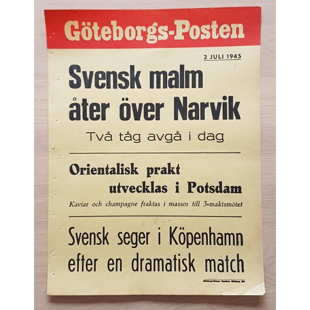 WWII Newspaper Poster - Gteborgs-Posten July 2, 1945