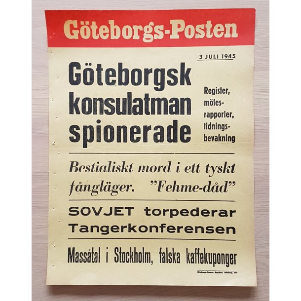 WWII Newspaper Poster - Gteborgs-Posten July 3, 1945