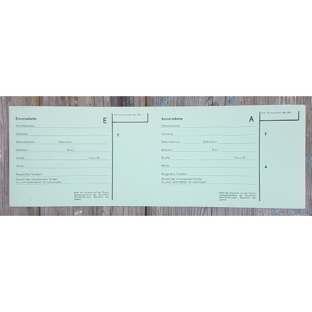 DDR, Grenztruppen border document - Entry- &amp; Exit card