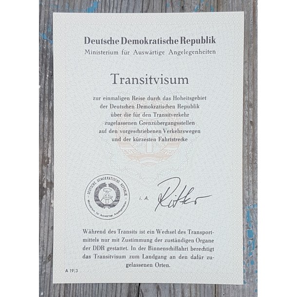 DDR, Grenztruppen border document - Transitvisum BRD-Westberlin