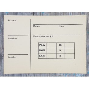 DDR, Grenztruppen border document - Vehicle registration