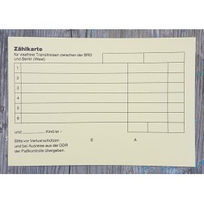 DDR, Grenztruppen border document - Zhlkarte Transitreisen