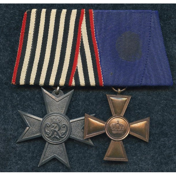 German WW1 2-place medal bar Prussian Cross of Merit for War Aid &amp; 15 Year Long Service Cross