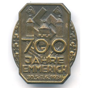 German WW2 700 year anniversary of the city Emmerich 1934 badge