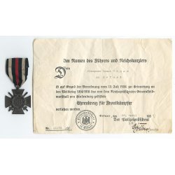 German WW2 Hindenburg cross for Combatants &amp; Award Document