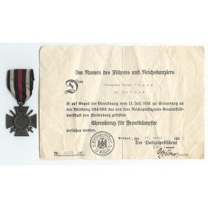 German WW2 Hindenburg cross for Combatants & Award Document