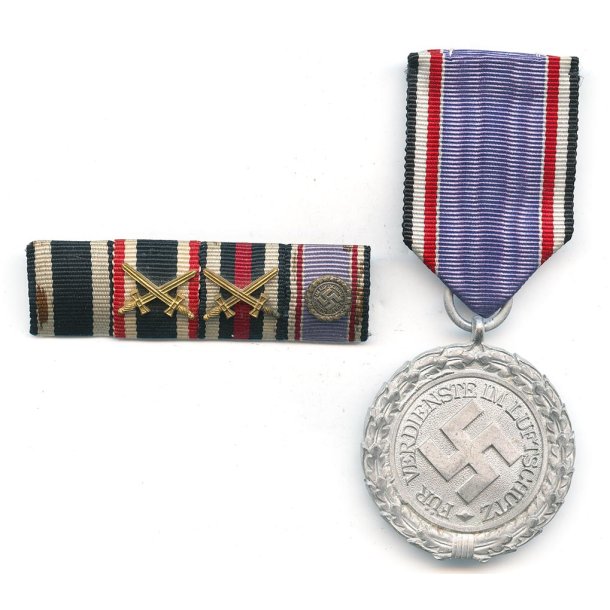 German WW2 Air Raid Protection / Luftschutz medal 2nd class with ribbon bar