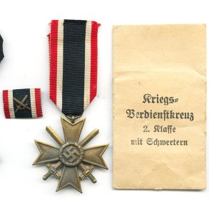 German WW2 War merit cross 2 cl 1939 with swords '53' + Bag
