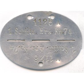 German WW2 Army Aluminum Dog Tag � 1. Sch�tzen-Ersatz-Komp 74