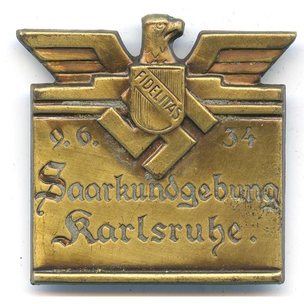 German WW2 Saarkundgebung Karlsruhe 1934 badge