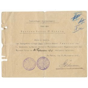 German WW1 Iron cross second class award document 