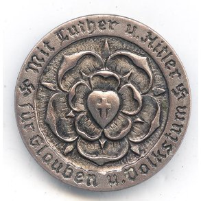 German WW2 Mit Luther und Hitler f�r Glauben und Volkstum 1933 Badge