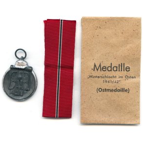 German WW2 Eastern front medal '3' with bag of issue