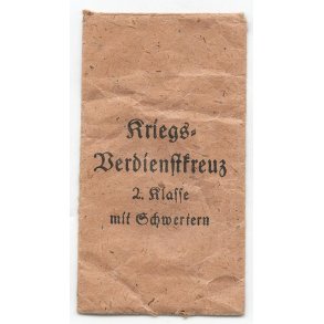 German WW2 War merit cross with swords bag of issue '65' 'Klein & Quenzer, Oberstein'