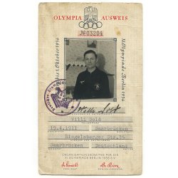 German WW2 1936 Berlin Summer Olympics ID Card  � German Footballer Willi Sold 