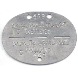 German WW2 Luftwaffe Construction Battalion Dog Tag � 2./Lw.-Bau-Btl. 3/XIII Bechhofen