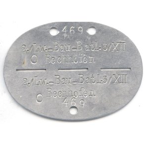 German WW2 Luftwaffe Construction Battalion Dog Tag � 2./Lw.-Bau-Btl. 3/XIII Bechhofen