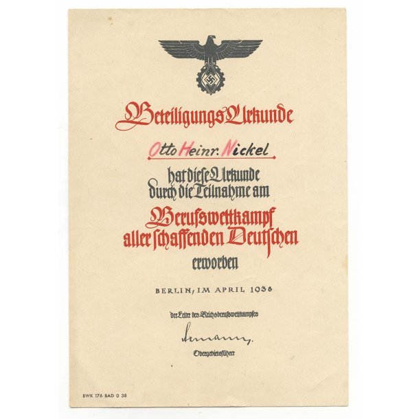 German WW2 HJ Trade competition award document group