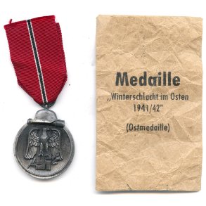 German WW2 Eastern front medal '55' with bag of issue