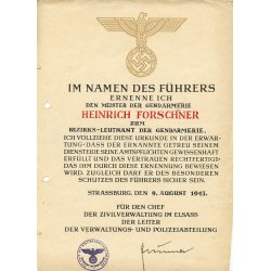 German WWII German Police document Grouping to Heinrich Forschner
