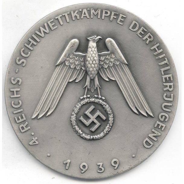 German WW2 Hitler Jugend - 4th National Ski Competition 1939  Prize Medal, By Deschler &amp; Sohn