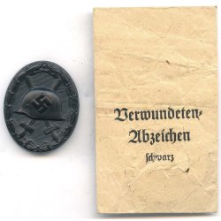 German WW2 Wound badge in black 1939 '129FK', Fritz Kohm, Pforzheim