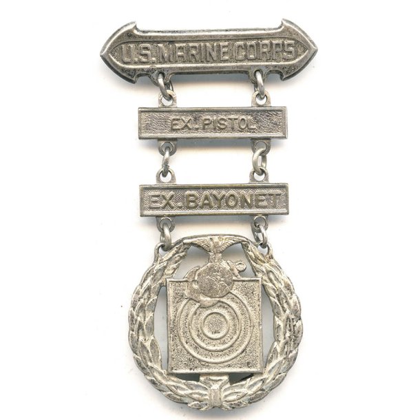 US WW2 Marine Corps Expert marksman badge with Ex. Pistol &amp; Ex. Bayonet qualification bar