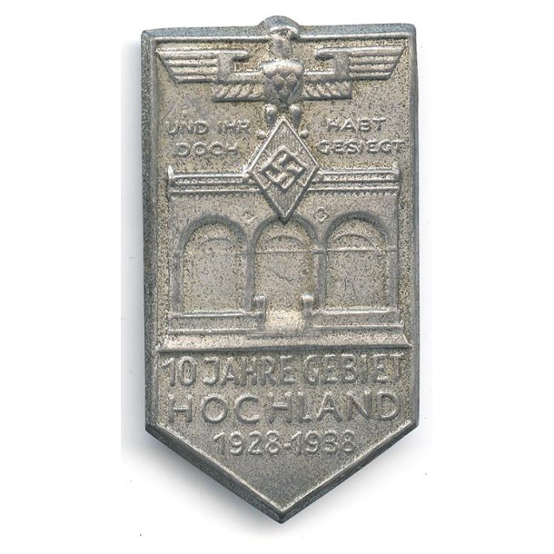 German WW2 HJ "10 Jahre gebiet Hochland 1929-1938" badge