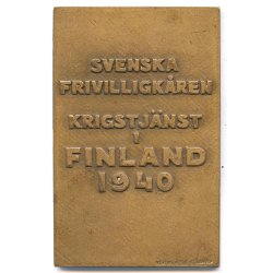 Finnish WWII Swedish Volunteer Corps Bronze Plaque (Svenska Frivilligk�ren 1939�1940)