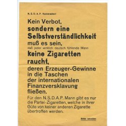 NSDAP 1932/1933 fund raising flyer/ad 'Sturm Cigarette'