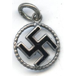 German WW2 Patriotic Swastika necklace pendant in silver and enamel