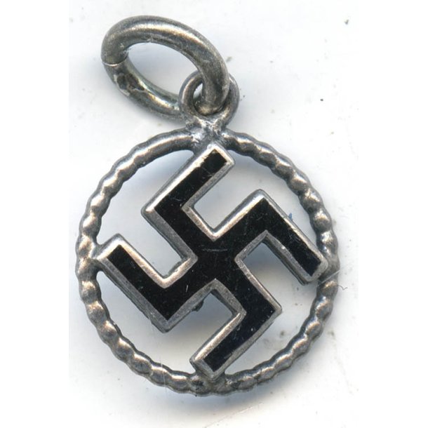 German WW2 Patriotic Swastika necklace pendant in silver and enamel