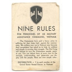 Vietnam war - 9 rules of conduct - US Military - Card