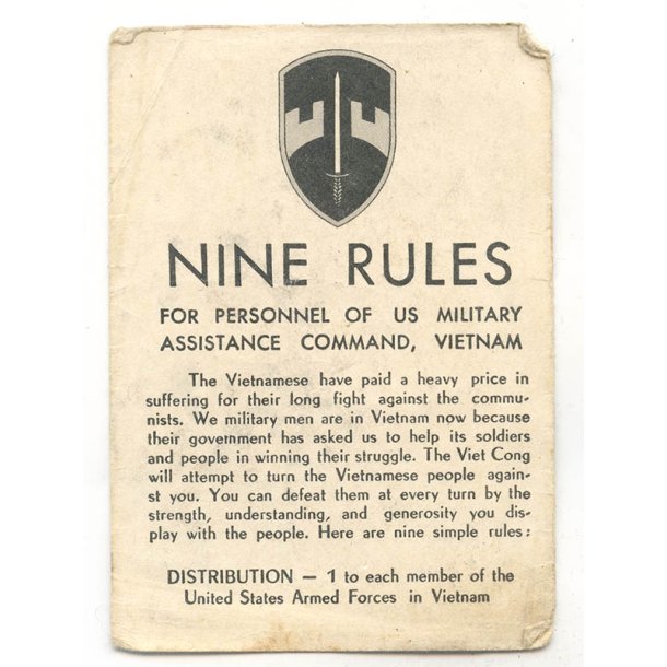 Vietnam war - 9 rules of conduct - US Military - Card