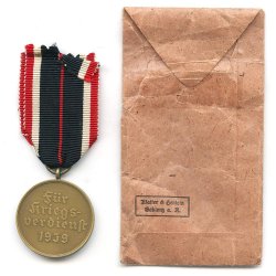 German WW2 War merit medal with bag of issue 'Walter Henlein'