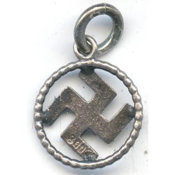 German WW2 Patriotic Swastika necklace pendant in silver and enamel
