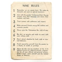Vietnam war - 9 rules of conduct - US Military - Card